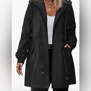 18W Black Women's Utility Hooded Zippered Rain Jacket by In’ Voland